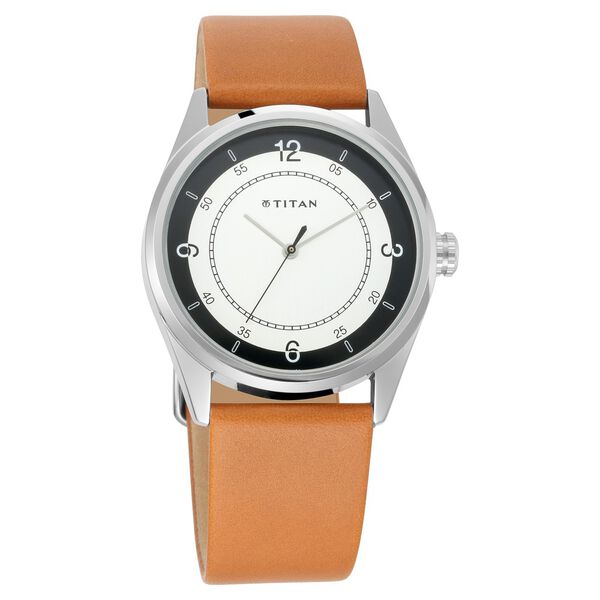Titan 1729SL03 Men’s Quartz Analog Watch with White Dial & Tan Leather Strap