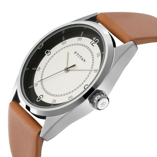 Titan 1729SL03 Men’s Quartz Analog Watch with White Dial & Tan Leather Strap
