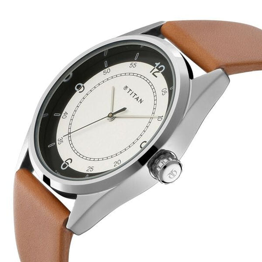 Titan 1729SL03 Men’s Quartz Analog Watch with White Dial & Tan Leather Strap