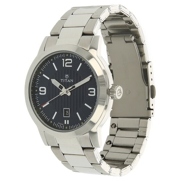Titan 1730SM03 Classic Men’s Analog Watch with Blue Dial & Silver Stainless Steel Strap