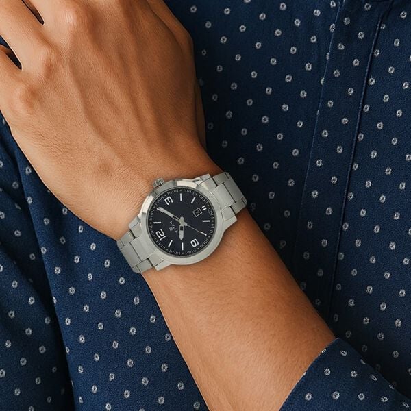 Titan 1730SM03 Classic Men’s Analog Watch with Blue Dial & Silver Stainless Steel Strap