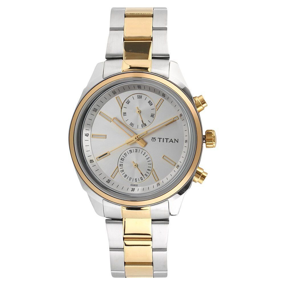 Titan 1733BM01 Men Silver Dial Two-Tone Stainless Steel Strap Multifunction Quartz Watch