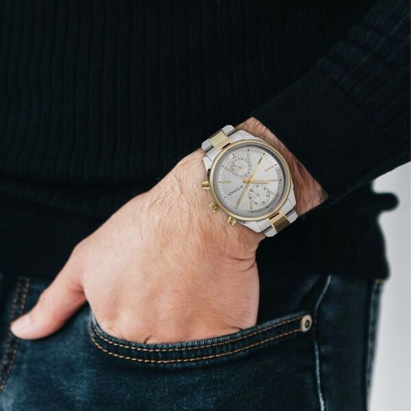 Titan 1733BM01 Men Silver Dial Two-Tone Stainless Steel Strap Multifunction Quartz Watch