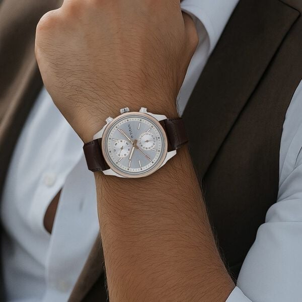 Titan 1733KL02 Quartz Multifunction Silver Dial Brown Leather Strap Men Watch