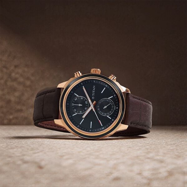 Titan 1733KL03 Men Blue Dial Leather Strap Quartz Multifunction Watch