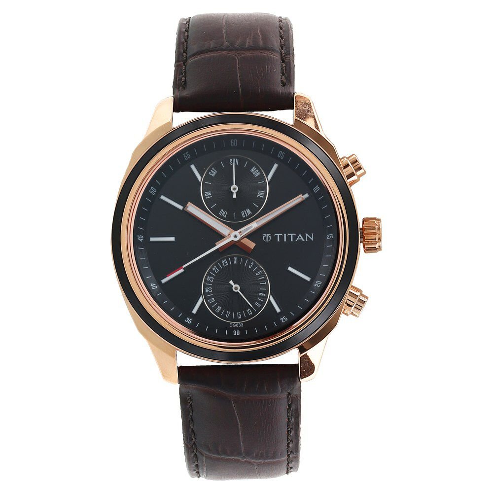 Titan 1733KL03 Men Blue Dial Leather Strap Quartz Multifunction Watch