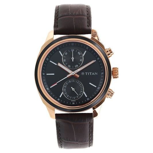 Titan 1733KL03 Men Blue Dial Leather Strap Quartz Multifunction Watch