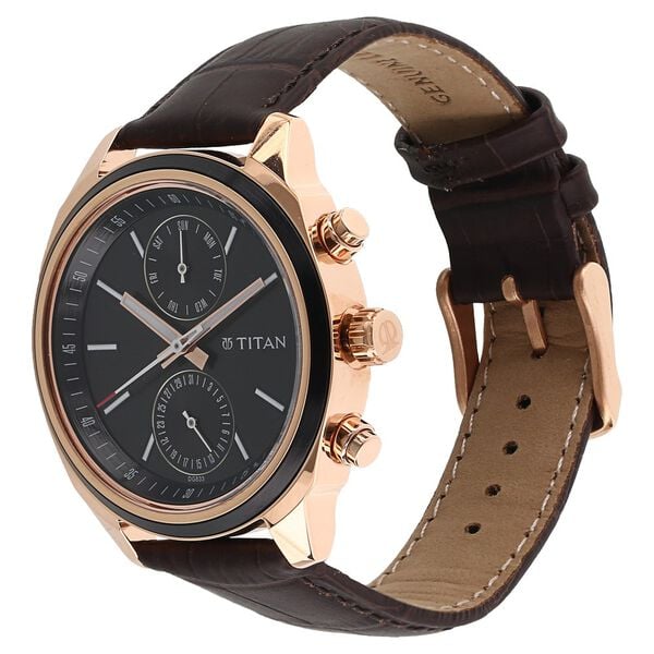 Titan 1733KL03 Men Blue Dial Leather Strap Quartz Multifunction Watch
