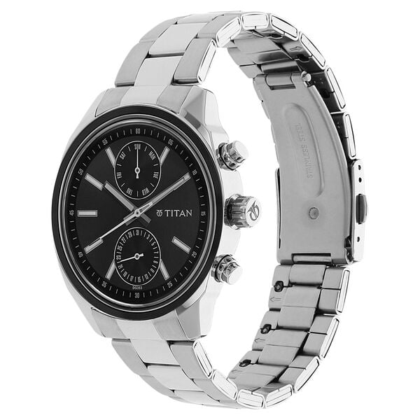 Titan 1733KM01 Men’s Anthracite Dial Silver Stainless Steel Strap Quartz Multifunction Analog Watch – Round Metal Case, Mineral Glass