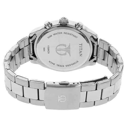Titan 1733KM01 Men’s Anthracite Dial Silver Stainless Steel Strap Quartz Multifunction Analog Watch – Round Metal Case, Mineral Glass