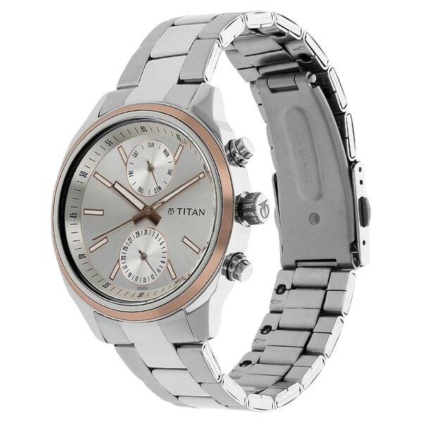 Titan 1733KM02 Silver Dial Stainless Steel Men’s Watch | Quartz Multifunction | Elegant Analog Wrist Watch