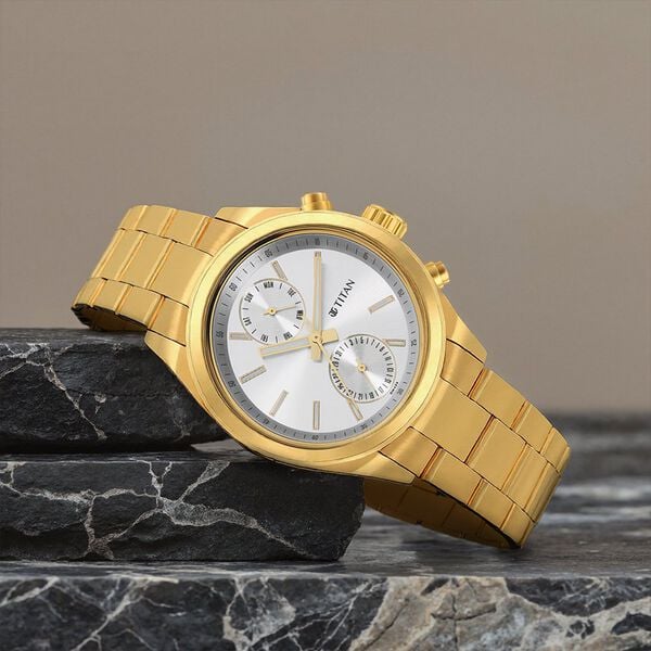 Titan 1733YM01 Men’s Silver Dial Quartz Multifunction Round Stainless Steel Watch