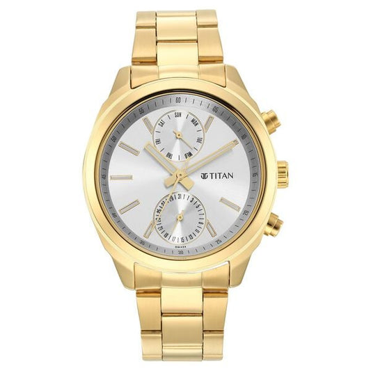 Titan 1733YM01 Men Silver Dial Gold Stainless Steel Multifunction Quartz Watch