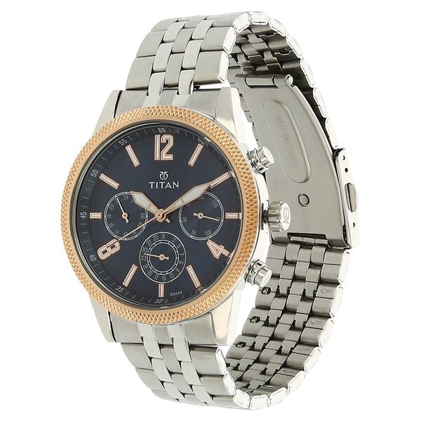 Titan 1734KM01 Men’s Blue-Dial Multifunction Stainless Steel Watch
