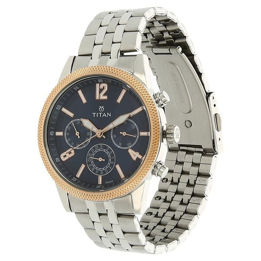 Titan 1734KM01 Men’s Blue-Dial Multifunction Stainless Steel Watch