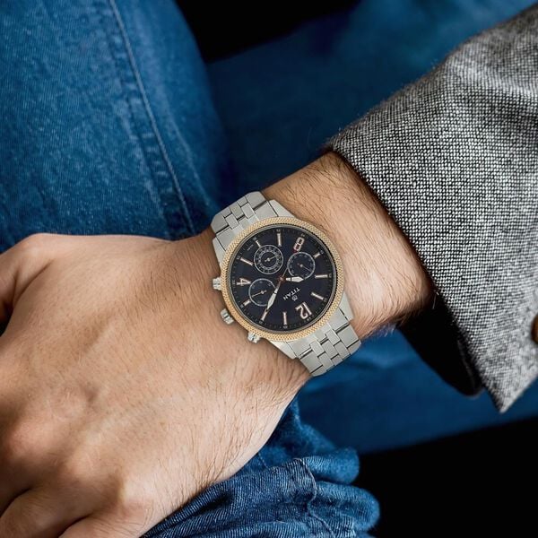 Titan 1734KM01 Men’s Blue-Dial Multifunction Stainless Steel Watch