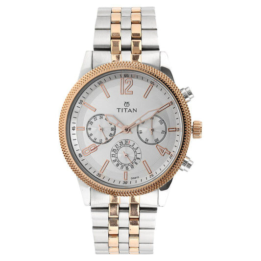 Titan 1734KM02 Men’s White Dial Multifunction Stainless Steel Watch