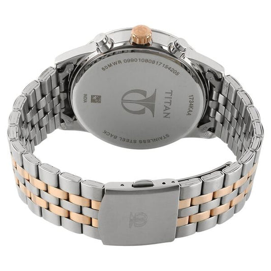 Titan 1734KM02 Men’s White Dial Two-Tone Stainless Steel Strap Quartz Multifunction Analog Watch – Round Metal Case, Mineral Glass