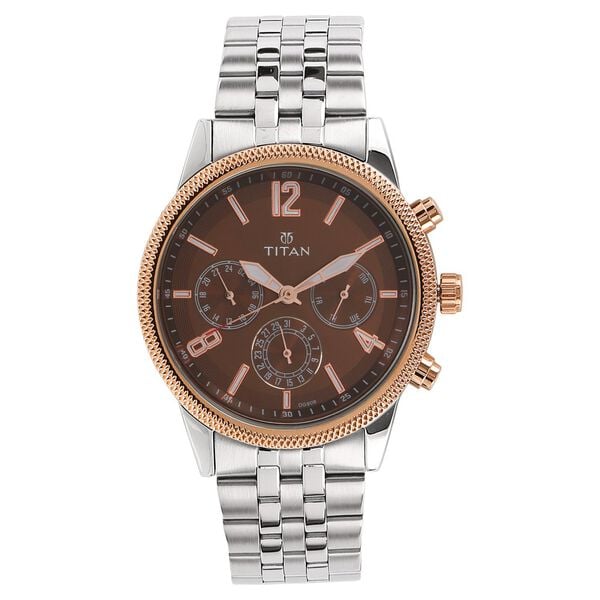 Titan 1734KM03 Men’s Brown-Dial Multifunction Stainless Steel Watch