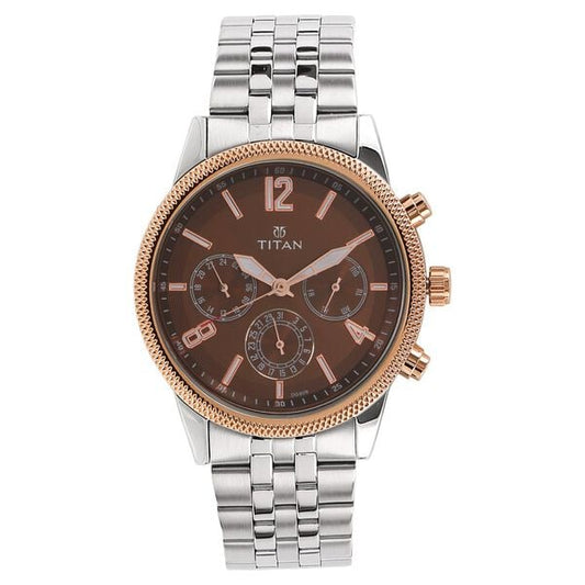 Titan 1734KM03 Men’s Brown-Dial Multifunction Stainless Steel Watch