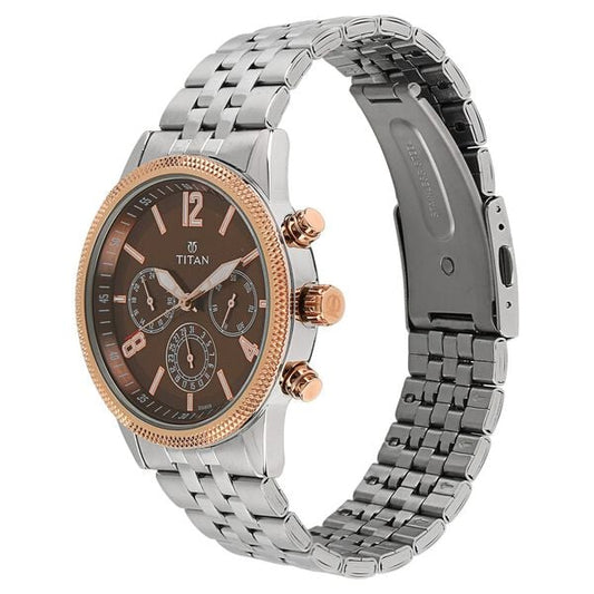 Titan 1734KM03 Men’s Brown-Dial Multifunction Stainless Steel Watch