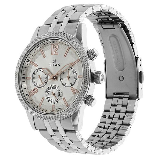 Titan 1734SM01 Silver Dial Stainless Steel Men’s Multifunction Analog Watch