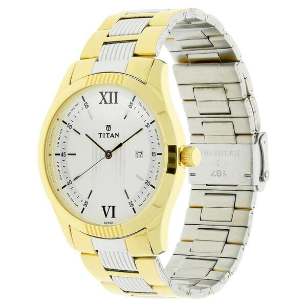 Titan 1739BM01 Men's Analog Watch Quartz Analog White Dial Two‑Toned Stainless Steel Strap Watch