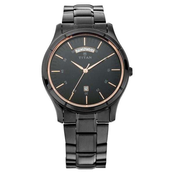 Titan 1767NM01 Men’s Black-Dial Analog Watch with Black Stainless Steel Strap