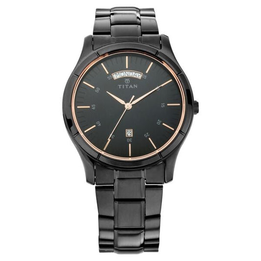 Titan 1767NM01 Men’s Black-Dial Analog Watch with Black Stainless Steel Strap