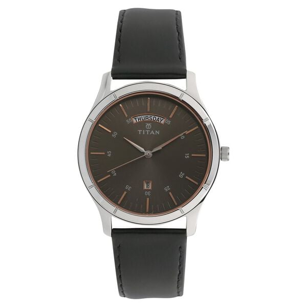 Titan 1767SL02 Anthracite Dial Black Leather Strap Men’s Analog Watch