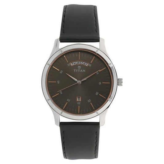 Titan 1767SL02 Anthracite Dial Black Leather Strap Men’s Analog Watch