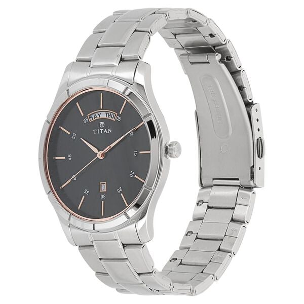 Titan 1767SM02 Men’s Black Dial Analog Watch with Silver Stainless Steel Strap
