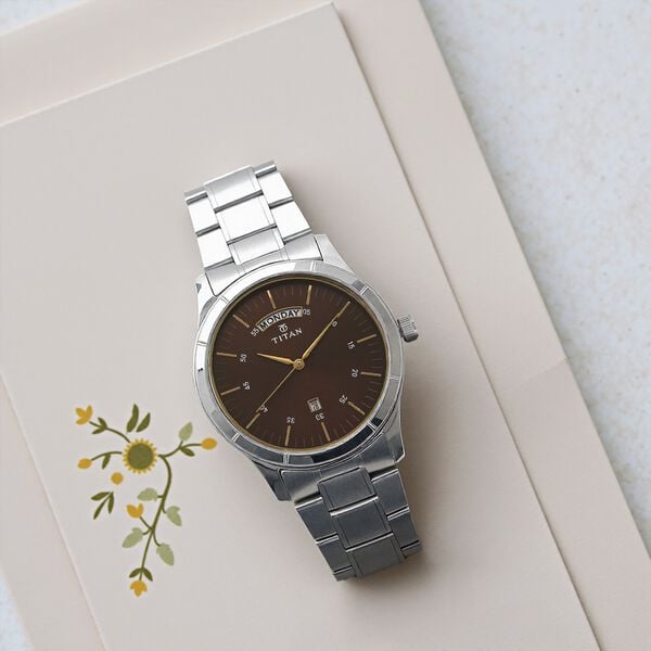 Titan 1767SM03 Men’s Brown-Dial Analog Watch with Silver Stainless Steel Strap