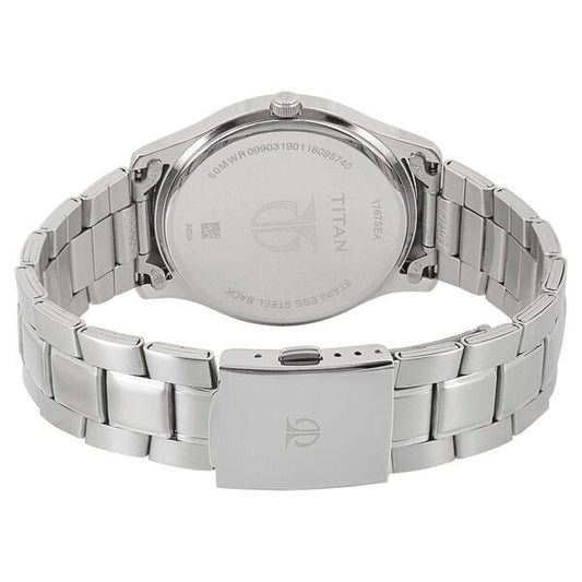 Titan 1767SM03 Men’s Brown Dial Silver Stainless Steel Strap Quartz Analog Watch – Day & Date, Round Metal Case, Mineral Glass