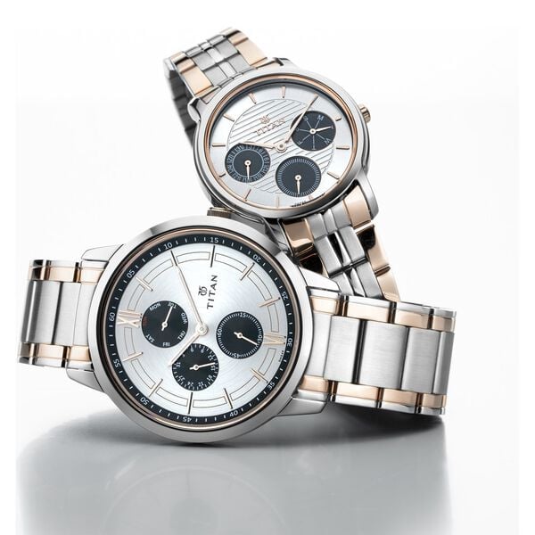 Titan 17692589KM01P Couple Stainless Steel Quartz Watch Se with, Silver-Dial Dual-Tone Strap