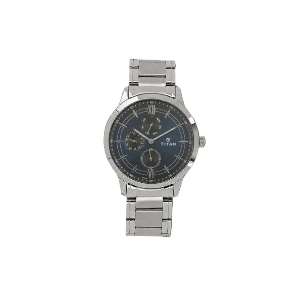 Titan 1769SM01 Blue Dial Men’s Stainless Steel Watch | Quartz Multifunction | Elegant Analog Wrist Watch
