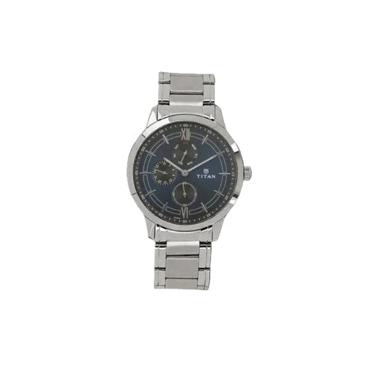 Titan 1769SM01 Blue Dial Men’s Stainless Steel Watch | Quartz Multifunction | Elegant Analog Wrist Watch