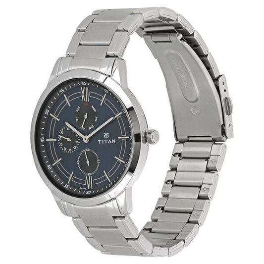 Titan 1769SM01 Blue Dial Men’s Stainless Steel Watch | Quartz Multifunction | Elegant Analog Wrist Watch