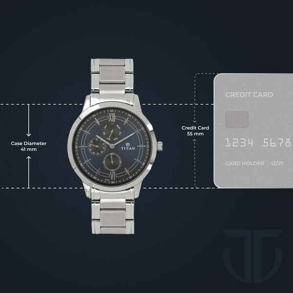 Titan 1769SM01 Blue Dial Men’s Stainless Steel Watch | Quartz Multifunction | Elegant Analog Wrist Watch