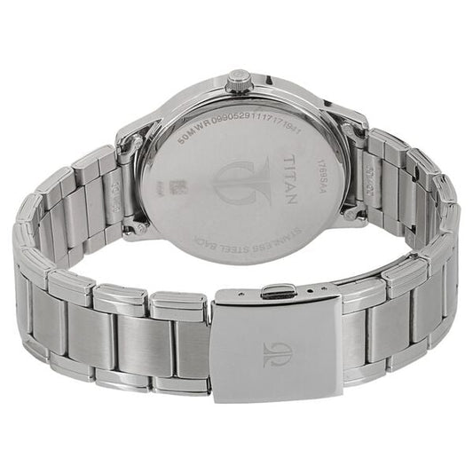 Titan 1769SM02 Men’s Analog Quartz Watch — White Dial, Silver Stainless Steel Strap