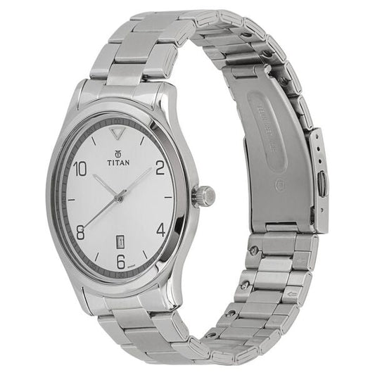 Titan 1770SM01 Quartz Analog White Dial Silver Stainless Steel Strap Men Watch