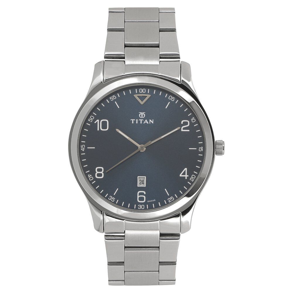 Titan 1770SM03 Men’s Blue-Dial Analog Watch with Silver Stainless Steel Strap