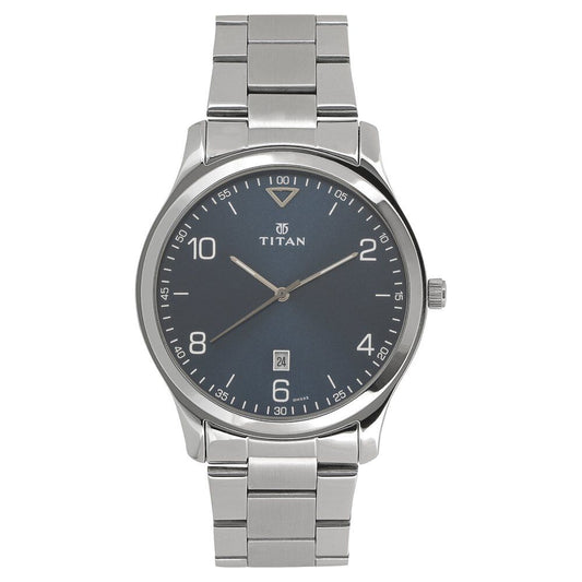 Titan 1770SM03 Men’s Blue-Dial Analog Watch with Silver Stainless Steel Strap