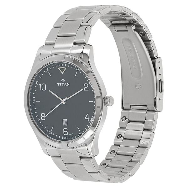 Titan 1770SM03 Men’s Blue-Dial Analog Watch with Silver Stainless Steel Strap