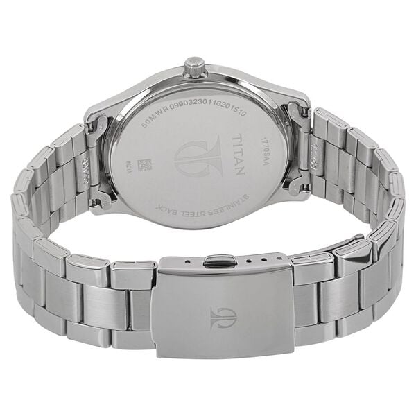 Titan 1770SM03 Men’s Blue-Dial Analog Watch with Silver Stainless Steel Strap