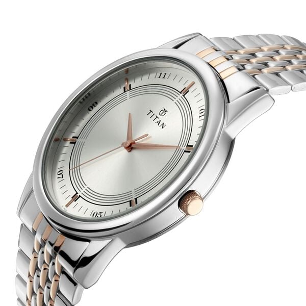 Titan 17732603KM01 Couple’s Analog Quartz Watch Set — Silver Dials & Two-Tone Metal Straps