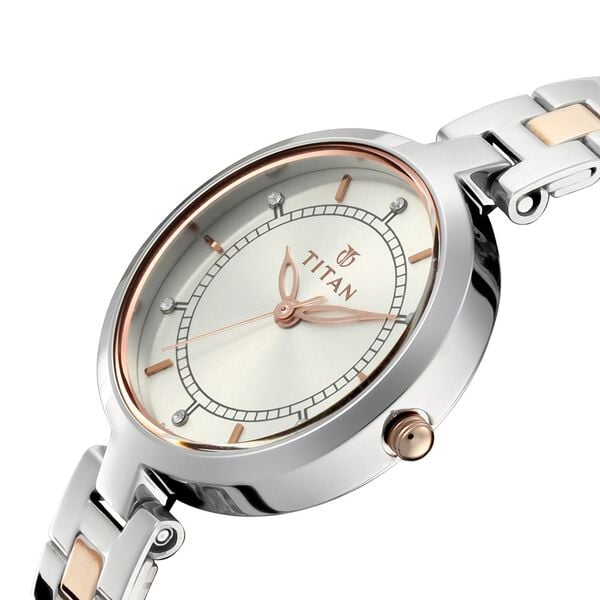Titan Bandhan 17732603KM01 Couple Quartz Analog Watch Set with Silver Dial & Two-Tone Stainless Steel Strap