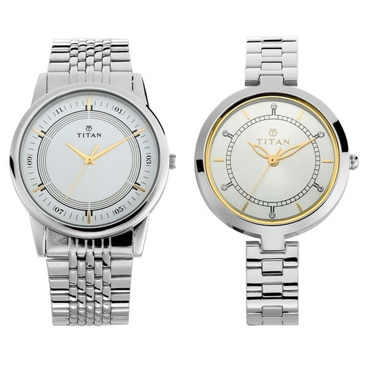 Titan 17732603SM01 Bandhan Quartz Analog Silver Dial Silver Stainless Steel Couple Watch