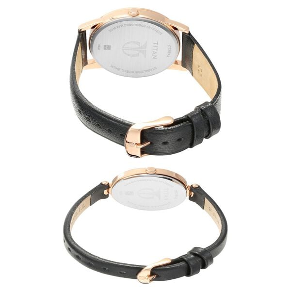 Titan 17732603WL01 Silver Dial Analog Unisex / Couple Watch – Black Leather Strap, Quartz Movement