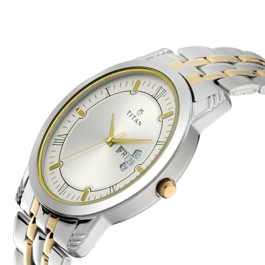 Titan NS17742565BM01P Bandhan Couple Quartz Analog Watch Set with Silver Dial & Two-Tone Stainless Steel Strap
